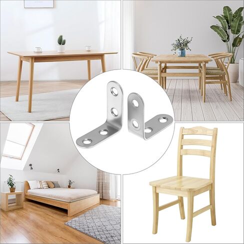 QWORK 24 قطعة من دعامات الزوايا المصنوعة من الفولاذ المقاوم للصدأ مقاس 1.57 × 1.57 بوصة - دعامات الزاوية اليمنى شديدة التحمل على شكل حرف L مع 96 براغي لخزائن أرفف الأثاث الخشبي وتعزيز الكراسي in Kuwait