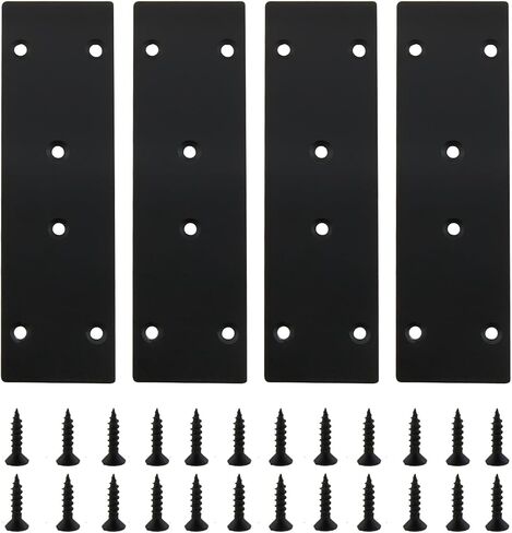 4 قطع من دعامات الزاوية اليمنى المسطحة، لوحات توصيل إصلاح من الفولاذ المقاوم للصدأ، لوحات ربط وإصلاح سوداء، للأثاث والأرفف والخزائن، مع براغي (6.6 × 1.9/168 × 48 مم) in Kuwait