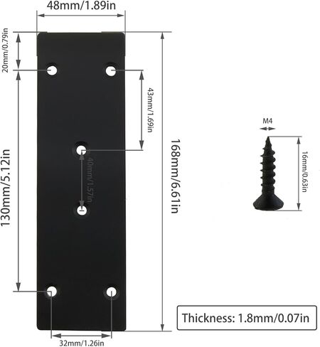 4 قطع من دعامات الزاوية اليمنى المسطحة، لوحات توصيل إصلاح من الفولاذ المقاوم للصدأ، لوحات ربط وإصلاح سوداء، للأثاث والأرفف والخزائن، مع براغي (6.6 × 1.9/168 × 48 مم) in Kuwait
