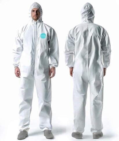 25 مجموعة من بدلات المواد الخطرة الفردية، بدلات طلاء شديدة التحمل لكامل الجسم للاستعمال مرة واحدة، أغطية مختبر مع غطاء للرأس in Kuwait