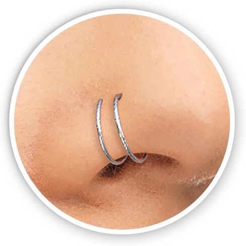 Hammered Silver Spiral Nose Ring For Women, 20G 925 Silver Double Nose Ring Hoop For Single Piercing, Spiral Nose Rings 7mm in Kuwait