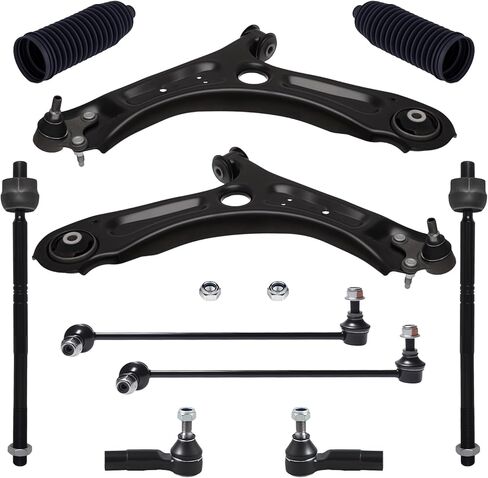 TUCAREST 10Pc Suspension Kit Fit For 2011-2014 2015-2018 Vw Jetta, 2 Front Lower Control Arm w/Ball joint + 4 Outer Inner Tie Rod + 2 Sway Bar [# K621949 K621950 K80478 EV80665 ES80666 ES80667] in Kuwait