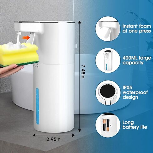 2-Pack Foaming Soap Dispenser, 13.5 oz ABS Hand Soap Dispenser - with Clear Window & Laser Marks for Kitchen Bathroom Sink, Commercial Sensor Pump in Saudi Arabia