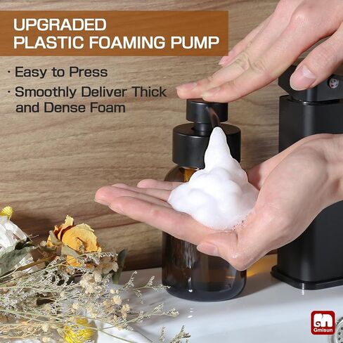1pcs Foaming Soap Dispenser, 8.5 fl oz / 250ml Amber Glass Foam Soap Dispenser for Bathroom & Kitchen, Modern Refillable Foaming Hand Soap Dispensers, Foam Pump Bottle with Waterproof Labels in Saudi Arabia