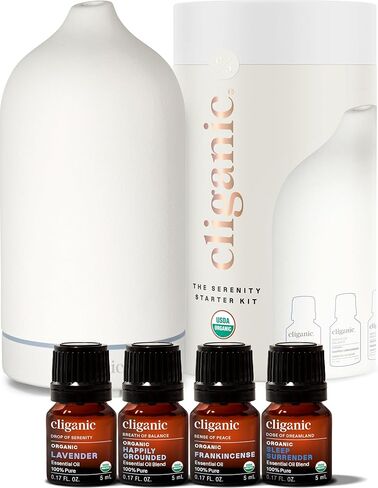 Cliganic Signature Essential Oils Starter Kit with Diffuser Set for Aromatherapy, Home & Office (White) in Saudi Arabia