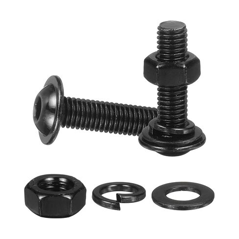 10 Set M6 x 45mm Flanged Button Head Socket Cap Screws, Black 304 Stainless Steel 18-8 Hex Socket Head Screws Bolts, Nuts, Flat & Lock Washers for DIY, Furniture, Automotive in Saudi Arabia