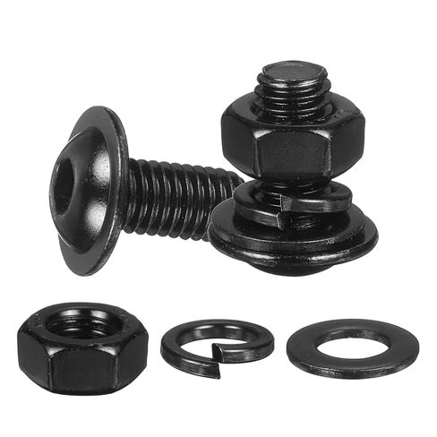 10 Set M6 x 45mm Flanged Button Head Socket Cap Screws, Black 304 Stainless Steel 18-8 Hex Socket Head Screws Bolts, Nuts, Flat & Lock Washers for DIY, Furniture, Automotive in Saudi Arabia