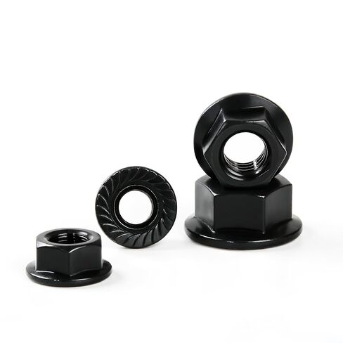 M10-1.5mm صواميل سداسية مسننة مضادة للفك من الفولاذ الكربوني بلمسة نهائية من أكسيد الأسود - 20 قطعة للمنزل والسيارات DIY in Kuwait