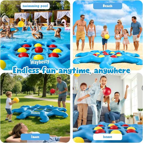 لعبة حمام السباحة العملاقة تيك تاك تو - 8 لعبة قابلة للنفخ مع 10 كرات - أساسيات الحفلات الصيفية الممتعة للأطفال والمراهقين والبالغين - مثالية لحمام السباحة والشاطئ والبحيرة والفناء الخلفي واللعب في الهواء الطلق in Kuwait