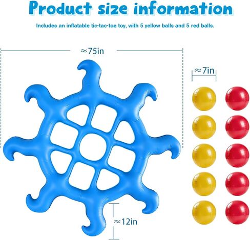 لعبة حمام السباحة العملاقة تيك تاك تو - 8 لعبة قابلة للنفخ مع 10 كرات - أساسيات الحفلات الصيفية الممتعة للأطفال والمراهقين والبالغين - مثالية لحمام السباحة والشاطئ والبحيرة والفناء الخلفي واللعب في الهواء الطلق in Kuwait