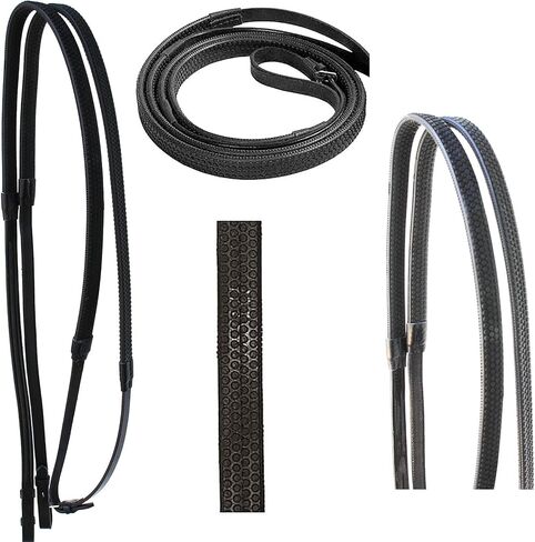 CHALLENGER 54" Horse English Black Leather Flat Rubber Grip Training Reins 805LR20BK in Saudi Arabia