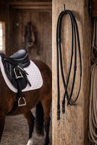 CHALLENGER 54" Horse English Black Leather Flat Rubber Grip Training Reins 805LR20BK in Saudi Arabia