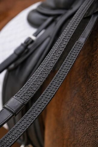 CHALLENGER 54" Horse English Black Leather Flat Rubber Grip Training Reins 805LR20BK in Saudi Arabia