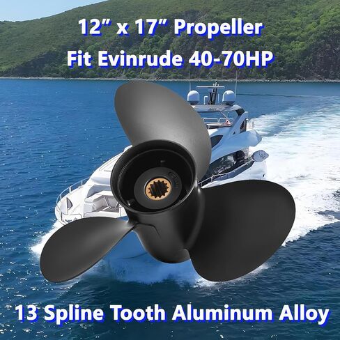 12 x 17 Aluminum Outboard Boat Propeller for BRP Johnson Evinrude OMC Stern Drive 40-70HP, 13 Spline Tooth, 763462, Compatible with Evinrude 40HP 48HP 50HP 55HP 60HP 65HP, RH in Kuwait