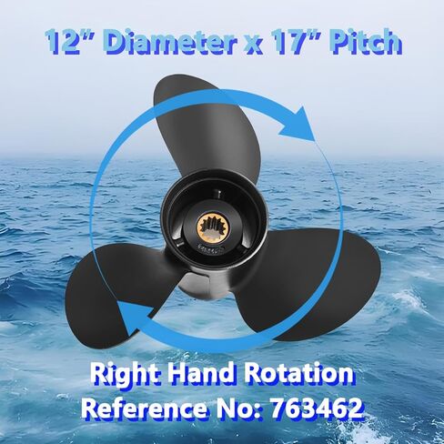 12 x 17 Aluminum Outboard Boat Propeller for BRP Johnson Evinrude OMC Stern Drive 40-70HP, 13 Spline Tooth, 763462, Compatible with Evinrude 40HP 48HP 50HP 55HP 60HP 65HP, RH in Kuwait