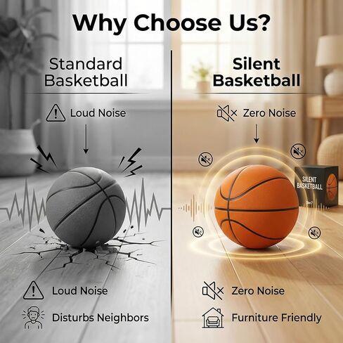 Size 5 (27.5") Silent Basketball High-Density Soft Foam and Low Noise Indoor Training Ball Easy Grip Highly Elastic Practice Ball in Saudi Arabia