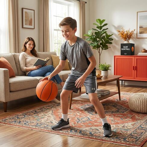 Size 5 (27.5") Silent Basketball High-Density Soft Foam and Low Noise Indoor Training Ball Easy Grip Highly Elastic Practice Ball in Saudi Arabia