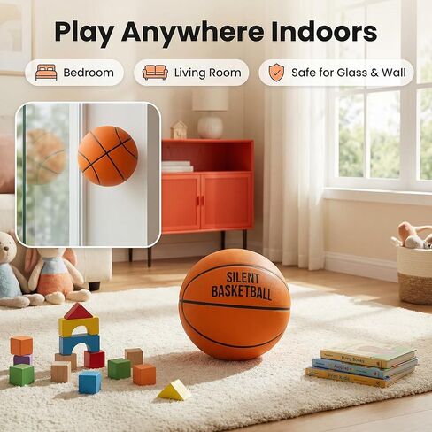 Size 5 (27.5") Silent Basketball High-Density Soft Foam and Low Noise Indoor Training Ball Easy Grip Highly Elastic Practice Ball in Saudi Arabia