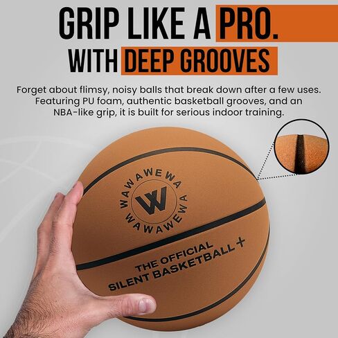 WAWAWEWA The Official Silent Basketball Size 7 (29.5") Uncompressed Fully Inflated – Ready to Play Indoor Basketball for Quiet Dribbling – Grooved Airless Indoor Training PU Foam Basket Ball All Ages in Kuwait