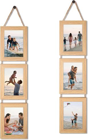 QUTREY 5x7 Collage Picture Frames, 3 Openings Hanging Photo Frame Set Display Vertical 5 by 7 inch Pictures for Wall Decor, Rustic Walnut Brown, 2 Pack in Saudi Arabia