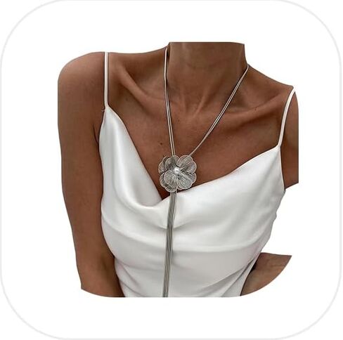 Long Tassel Clavicle Chain Necklace Summer Beach Flower Pendant Body Chain Necklace Metal Y Shape Floral Chest Chain Jewelry for Women in Saudi Arabia