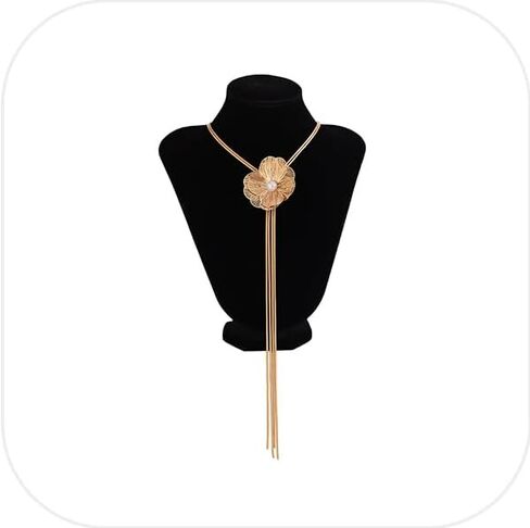Long Tassel Clavicle Chain Necklace Summer Beach Flower Pendant Body Chain Necklace Metal Y Shape Floral Chest Chain Jewelry for Women in Kuwait
