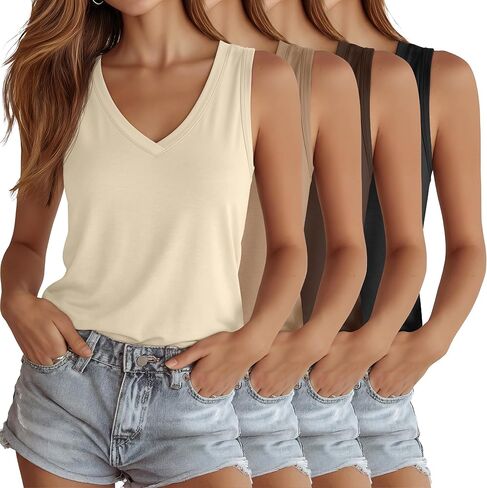 RIYIPER 4 Pack Tops Tops 2025 V Deck Derts Disualess Soulding Cotton Summer Tee Basic in Kuwait