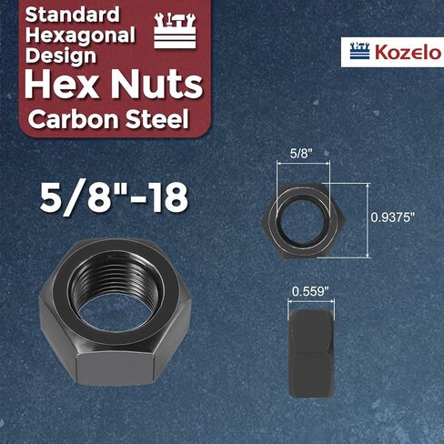 2pcs Hex Nuts - [5/8"-18] Carbon Steel Grade 8 Hardware Nuts for Mechanical Repair & Assembly, Standard Inch Fine Thread Nut, Black, ASME/ANSI B 18.2.2 in Kuwait