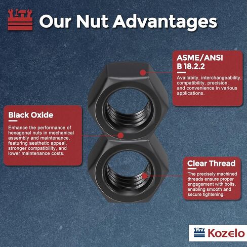 2pcs Hex Nuts - [5/8"-18] Carbon Steel Grade 8 Hardware Nuts for Mechanical Repair & Assembly, Standard Inch Fine Thread Nut, Black, ASME/ANSI B 18.2.2 in Kuwait