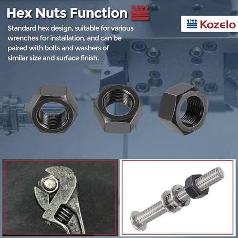 2pcs Hex Nuts - [5/8"-18] Carbon Steel Grade 8 Hardware Nuts for Mechanical Repair & Assembly, Standard Inch Fine Thread Nut, Black, ASME/ANSI B 18.2.2 in Kuwait