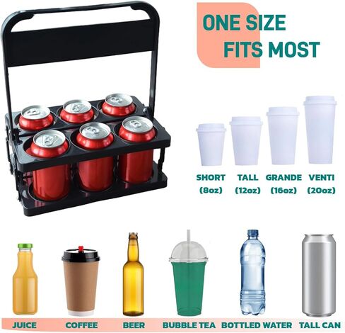 6 Cup Drink Carrier with Handle, Portable Cup Carriers for Drinks, Drink Carrier for Delivery, Coffee Carrier, Drink Caddy Portable Drink Carrier, Beverage Drink holder, Reusable, Black in Saudi Arabia