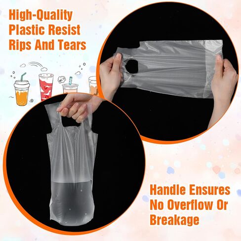 1000 PCS Drink Carrier for Delivery, Bulk Clear Plastic Cup Bag with Handle, Portable Coffee Container Take Out Hanging Hole Beverage Carrier for Single Cup, Coffee, Juice( 6" L x 11" H) in Saudi Arabia