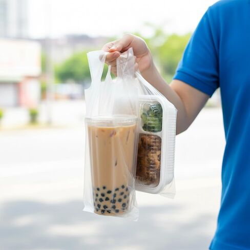 1000 PCS Drink Carrier for Delivery, Bulk Clear Plastic Cup Bag with Handle, Portable Coffee Container Take Out Hanging Hole Beverage Carrier for Single Cup, Coffee, Juice( 6" L x 11" H) in Saudi Arabia