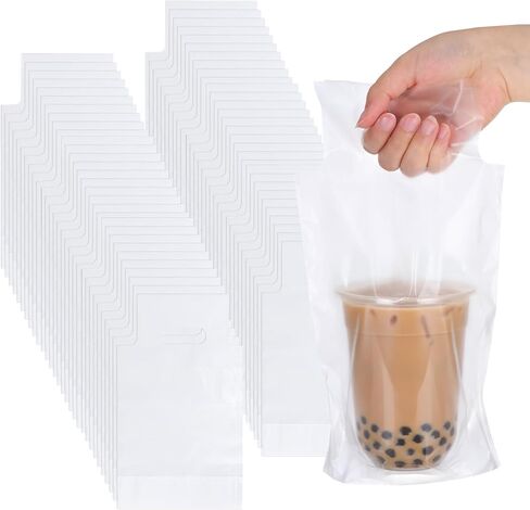 1000 PCS Clear Cup Carrier for Delivery, Plastic Bag with Handle Single Cup Bag Holder Carrier Portable Coffee Container for Coffee Beverage Juice, 6.2 x 11.6 Inch in Saudi Arabia