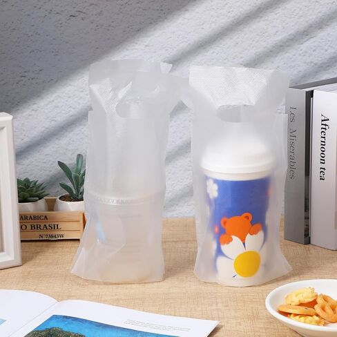 1000 PCS Clear Cup Carrier for Delivery, Plastic Bag with Handle Single Cup Bag Holder Carrier Portable Coffee Container for Coffee Beverage Juice, 6.2 x 11.6 Inch in Saudi Arabia