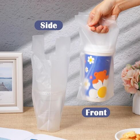 1000 PCS Clear Cup Carrier for Delivery, Plastic Bag with Handle Single Cup Bag Holder Carrier Portable Coffee Container for Coffee Beverage Juice, 6.2 x 11.6 Inch in Saudi Arabia