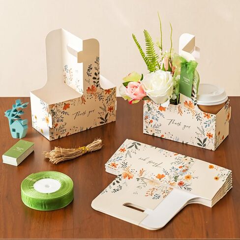 أكياس هدايا Baffect Thanks You لـ 50 ضيفًا، تتضمن حامل مشروبات مع مقبض، وبطاقات شكر مع سلسلة، وشريط عريض مقاس 1 بوصة، وتقدير للنساء، والأعمال التجارية، والموظفين، وزملاء العمل، والمعلم (الأزهار) in Kuwait