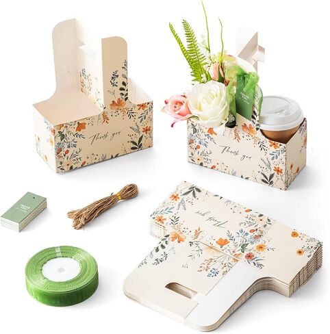 أكياس هدايا Baffect Thanks You لـ 50 ضيفًا، تتضمن حامل مشروبات مع مقبض، وبطاقات شكر مع سلسلة، وشريط عريض مقاس 1 بوصة، وتقدير للنساء، والأعمال التجارية، والموظفين، وزملاء العمل، والمعلم (الأزهار) in Kuwait