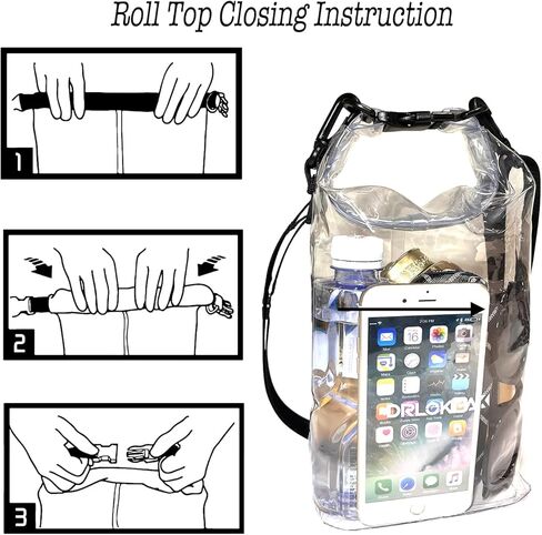 DRLOKPAK حقيبة شفافة معتمدة من الاستاد، حقيبة محفظة شفافة مقاومة للماء، حقيبة كروس جافة للحفلات الموسيقية، صالة الألعاب الرياضية، حفلات التخرج، السفر في الهواء الطلق، حفلات نادي الشاطئ in Kuwait