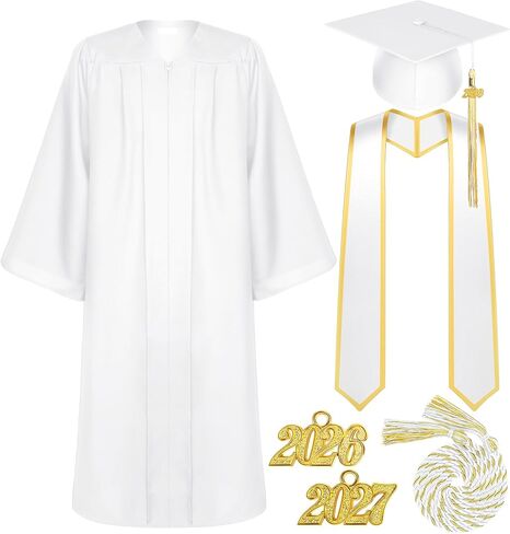 Unisex Adult Graduation Gown Cap Tassel Set Matte Uniforms 2024 Charms Cord and Stole for College High School Graduate in Kuwait