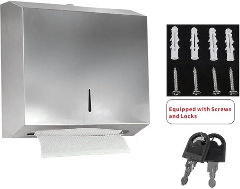 Yieach موزع المناشف الورقية بدون لمس على الحائط للحمام والفندق، حامل مناشف ورقية تجارية متعددة الطي من الفولاذ المقاوم للصدأ مع قفل لطي Z، مطوي، ثلاثي الطي، C، حامل مناشف اليد ثلاثي الطي in Kuwait