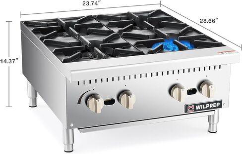 Wilprep 12 "مجموعة غاز كونترتوب ، صفيحة ساخنة تجارية 2 حارق مع 50000 وحدة حرارية بريطانية ، تحويل الغاز الطبيعي والبروبان ، موقد غاز من الفولاذ المقاوم للصدأ للمطبخ والمطبخ المنزلي ، تصميم فضية متينة in Kuwait