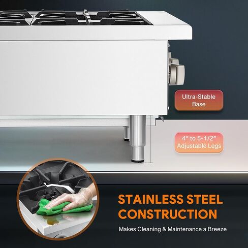 Wilprep 12 "مجموعة غاز كونترتوب ، صفيحة ساخنة تجارية 2 حارق مع 50000 وحدة حرارية بريطانية ، تحويل الغاز الطبيعي والبروبان ، موقد غاز من الفولاذ المقاوم للصدأ للمطبخ والمطبخ المنزلي ، تصميم فضية متينة in Kuwait