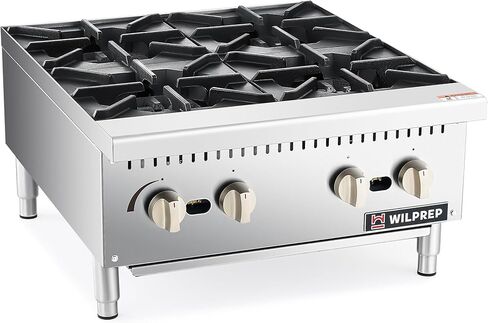 Wilprep 12 "مجموعة غاز كونترتوب ، صفيحة ساخنة تجارية 2 حارق مع 50000 وحدة حرارية بريطانية ، تحويل الغاز الطبيعي والبروبان ، موقد غاز من الفولاذ المقاوم للصدأ للمطبخ والمطبخ المنزلي ، تصميم فضية متينة in Kuwait