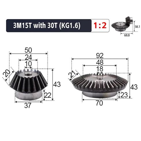 2 قطعة 1:2 ترس مخروطي 3 معامل 15 أسنان + 30 أسنان ثقب داخلي 18 مللي متر 90 درجة تروس فولاذية تروس فولاذية برغي M5 in Saudi Arabia