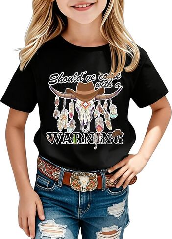 Girls Western Cowgirl T-Shirts - Kids Short Sleeve Cow Shirts Funny Rodeo Graphic Letters Print Summer Tee Tops in Saudi Arabia