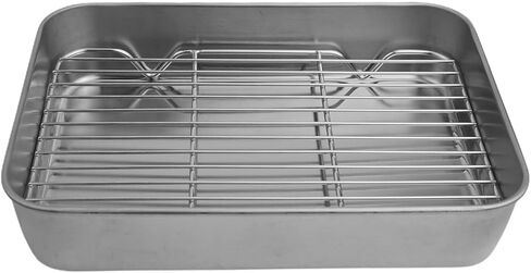Stainless Steel Baking Tray Set with Cooling Rack and Cover for Oven Roasting, Baking Cookies and Kitchen Storage, Silvery in Kuwait