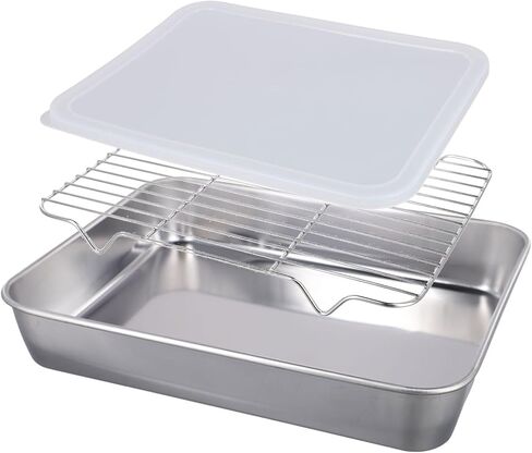 Stainless Steel Baking Tray Set with Cooling Rack and Cover for Oven Roasting, Baking Cookies and Kitchen Storage, Silvery in Kuwait