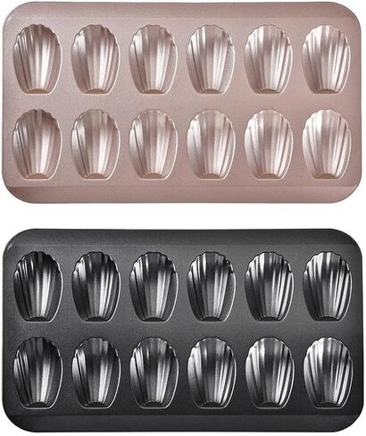Cake and Cookie Shell Pan, 12-Cavity Stainless Steel Nonstick Bakeware for Cupcakes, for Muffins, Desserts, Oven for Microwave Freezer Dishwasher Safe, Gold in Kuwait
