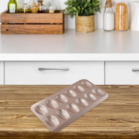 Cake and Cookie Shell Pan, 12-Cavity Stainless Steel Nonstick Bakeware for Cupcakes, for Muffins, Desserts, Oven for Microwave Freezer Dishwasher Safe, Gold in Kuwait